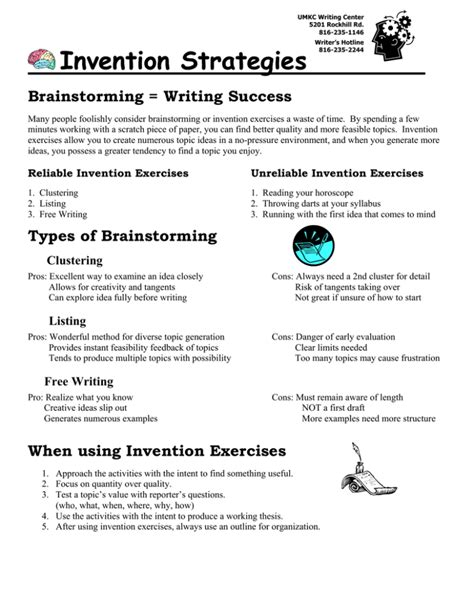 Invention is traditionally defined as an initial stage of the writing process when writers are more focused on discovery and creative play. During the early stages of a project, writers brainstorm; they explore various topics and perspectives before committing to a specific direction for their discourse .. 