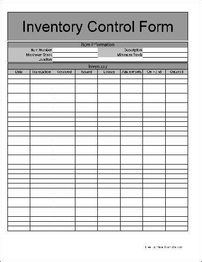 Inventory Control Forms Inventory Spreadshee inventory control
