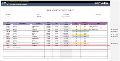 Inventory Count Spreadsheet Excel Templates