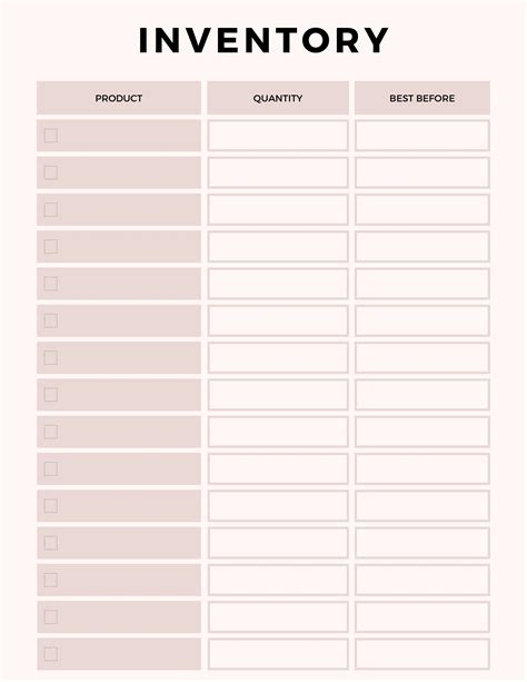 Inventory List Printable