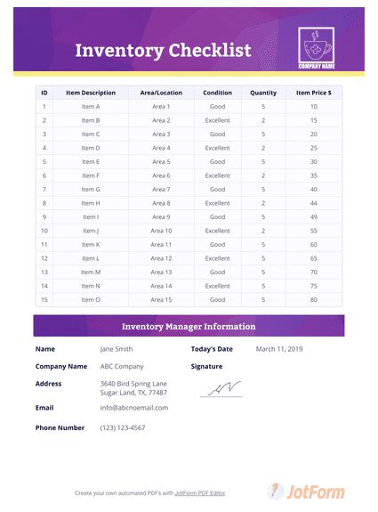 Inventory List Template Pdf Database