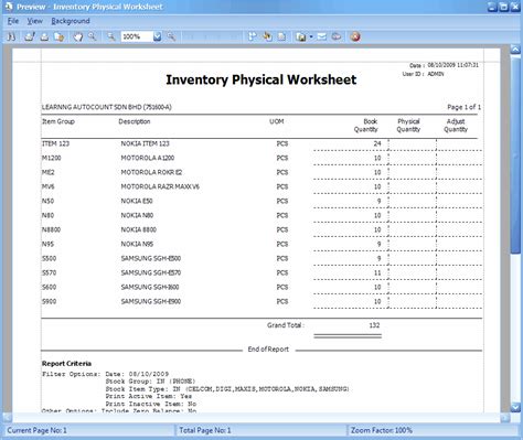 Inventory Physical Worksheet
