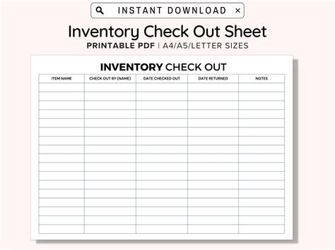 Inventory Sign Out Sheet Checkout Form Print and Write and Etsy