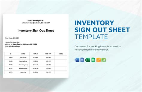 Inventory Sign Out Sheet Template in Google Docs, Google Sheets, Pages