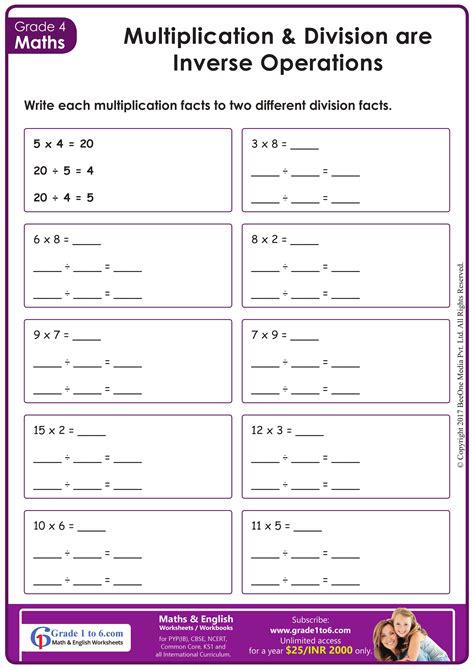 Inverse Operations Multiplication and Division Worksheet by Teach Simple