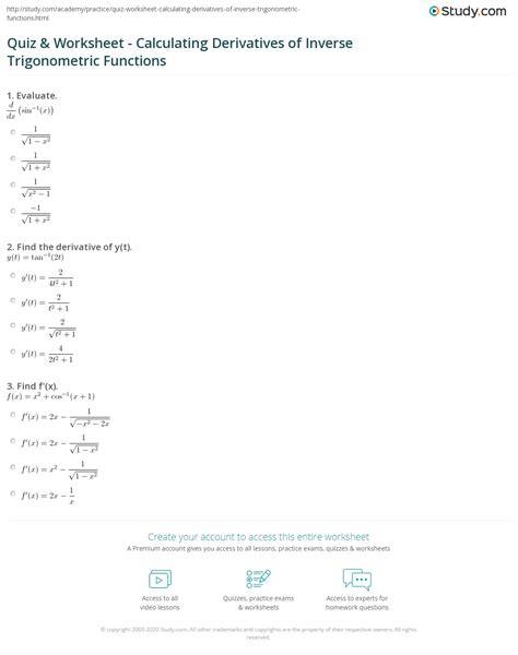 Inverse Trigonometric Functions Worksheet