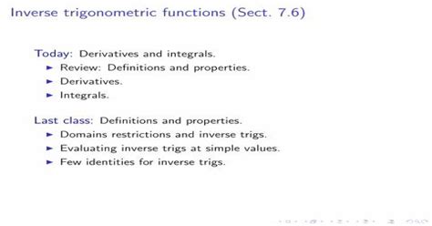 Inverse trigonometric functions (Sect. 7.6) Review: …