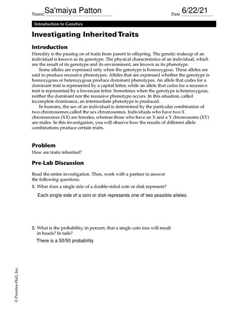 Investigating inherited traits biology lab manual. - Super a farmall hydraulics service manual.
