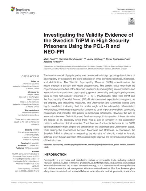 Investigating the Validity Evidence of the Swedish TriPM …