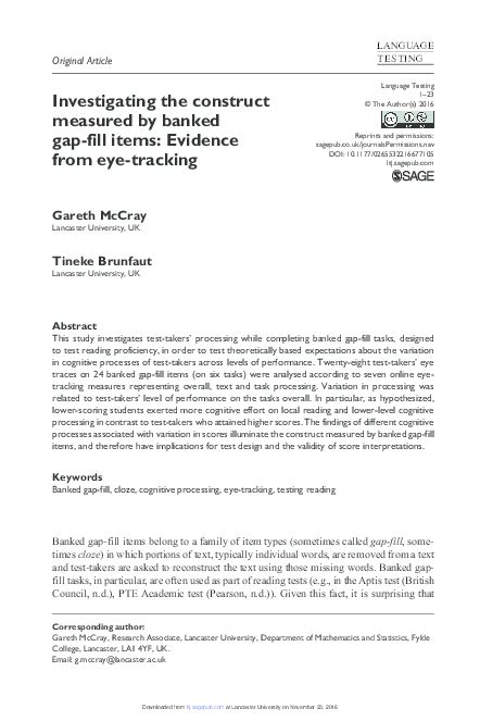 Investigating the construct measured by banked gap-fill items: …