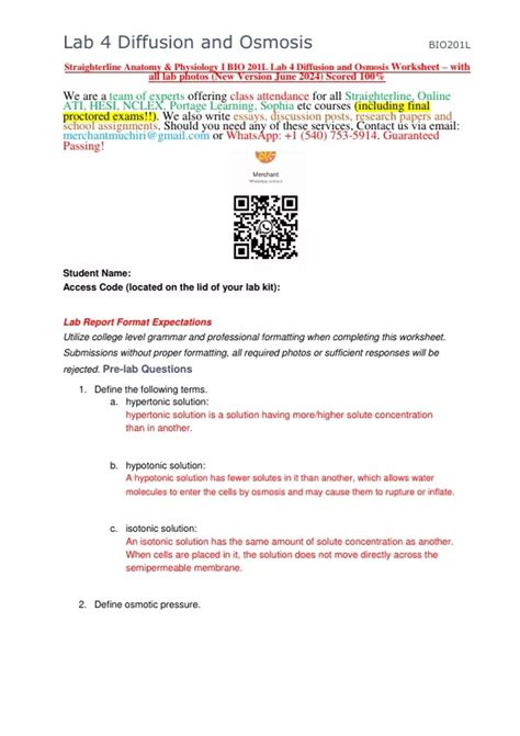 Investigation 4 Diffusion And Osmosis Lab Answers