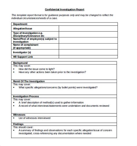 Investigation Report Template Doc