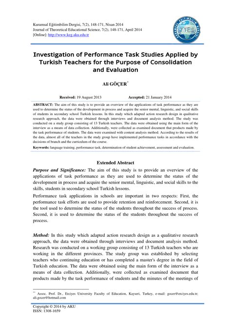Investigation of Performance Task Studies Applied by Turkish .