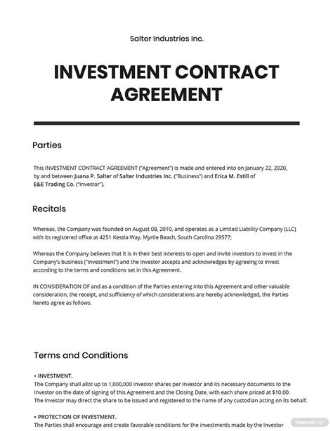Investment Contract Agreement Template in Google Docs, Word, Apple Pages Format Download