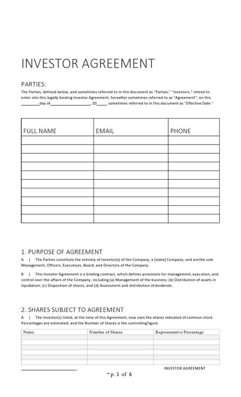Investment Document Template