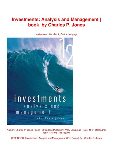 Full Download Investments Analysis And Management By Charles P Jones