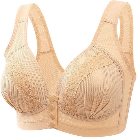 Front Fastening Bras for Women Seamless Non Wired Bra Comfort Cotton  Bralettes Front Button Push Up Bra Plus Size Full Cup Bras Post Surgery Bra  High