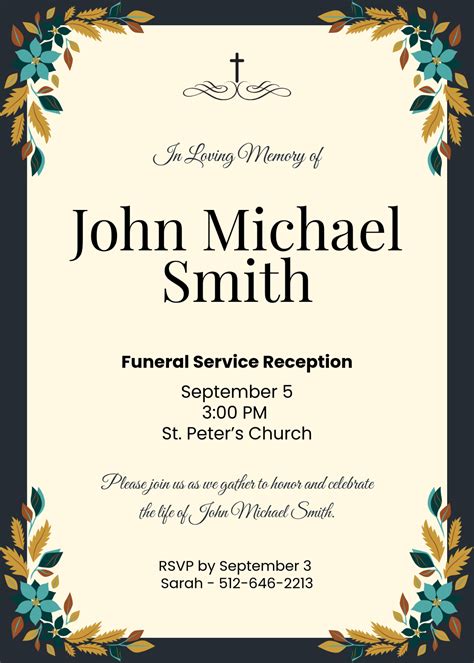 Invitation for funeral reception.  Send out beautifully designed funeral invitation templat...