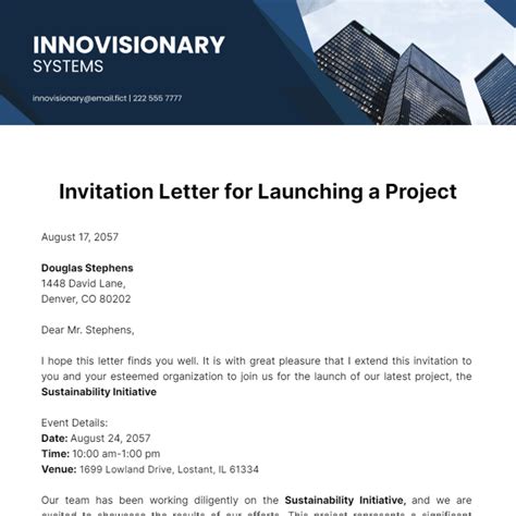 Invitation letter for launching a project.  Find your Project launching invitation sam...
