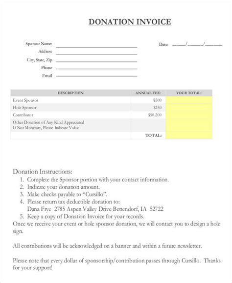 Invoice For Donation Template