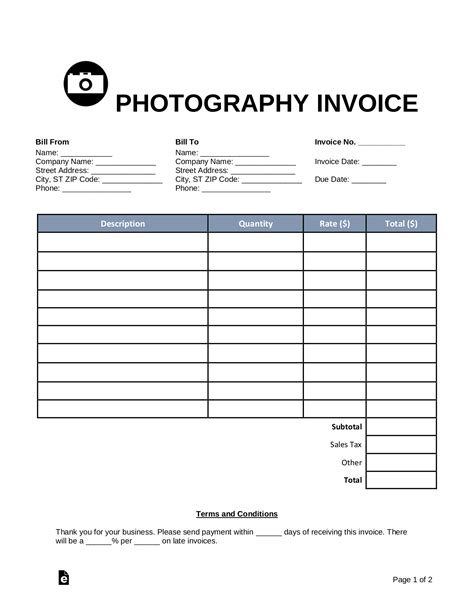 Invoice For Photography Services Template