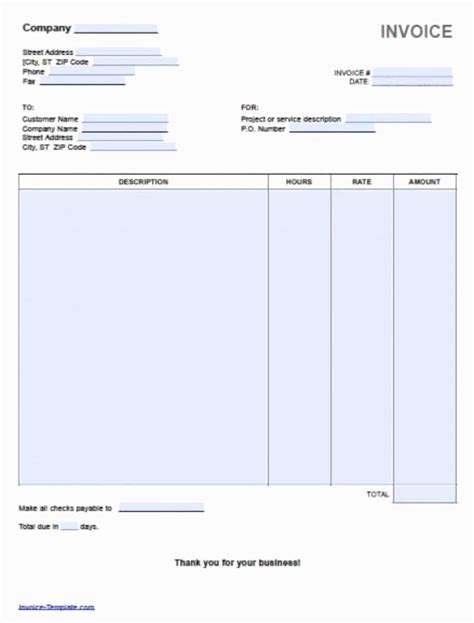 Invoice Hourly Rate Template Cards Design Templates