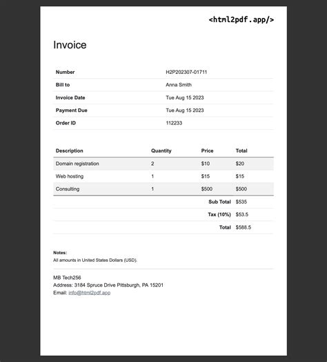 Invoice Html For Pdf