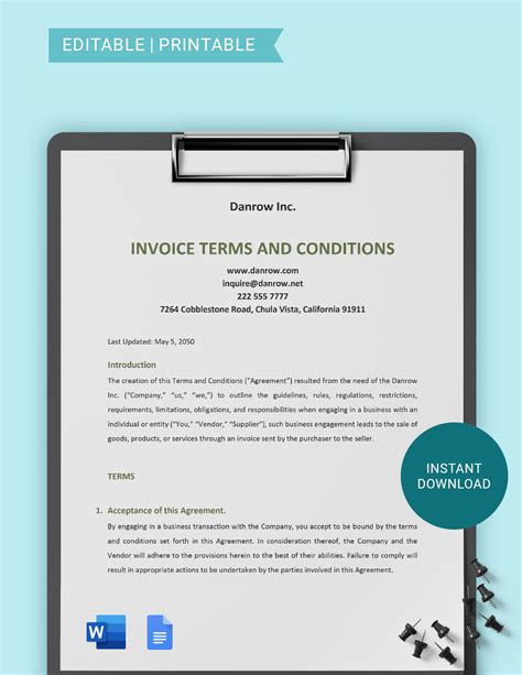 Invoice Payment Terms And Conditions Example