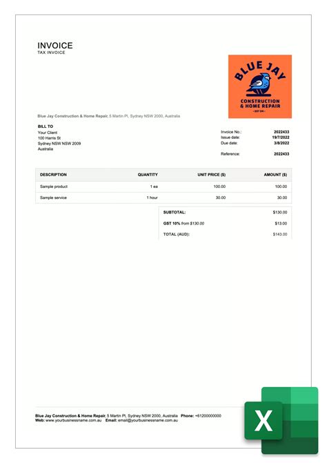 Invoice Template Excel Australia