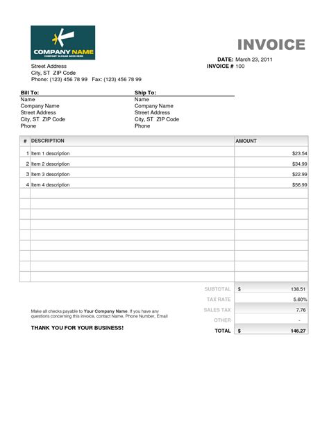 Invoice Template Excel Mac invoice example
