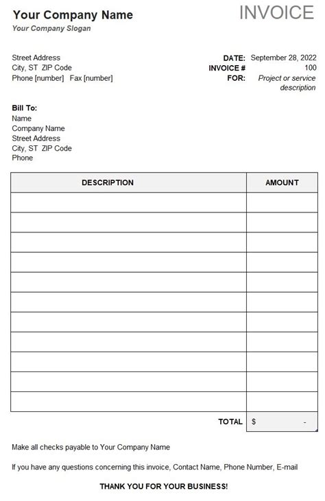 Invoice Template That Calculates Total