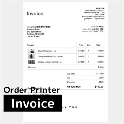 Invoice Template code for Order Printer (HTML) 1file