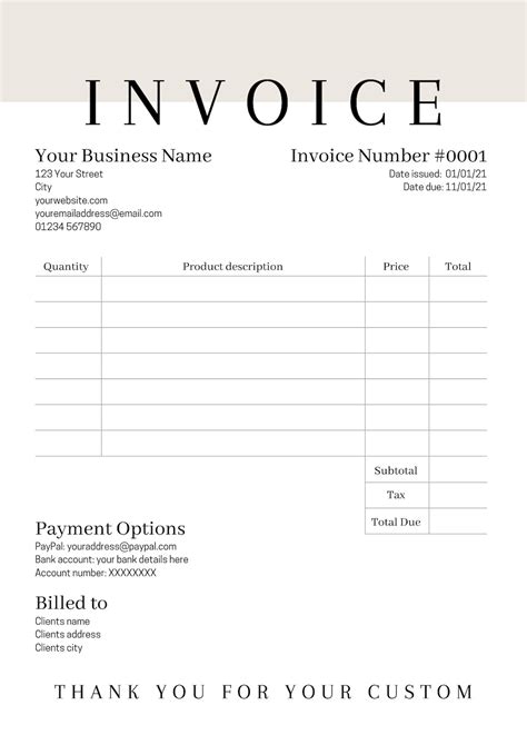Invoice Template for Canva Invoice Design Order Form Etsy Invoice