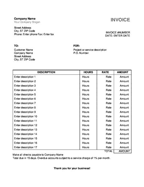 Invoice Template for Hours Worked Example Download Bonsai