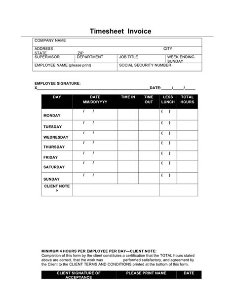 Invoice Timesheet Template