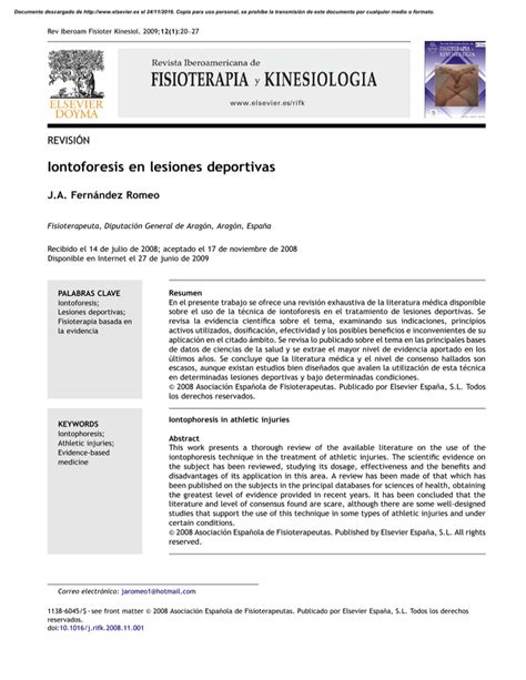 Iontoforesis en lesiones deportivasiontophoresis in athletic injuries ...