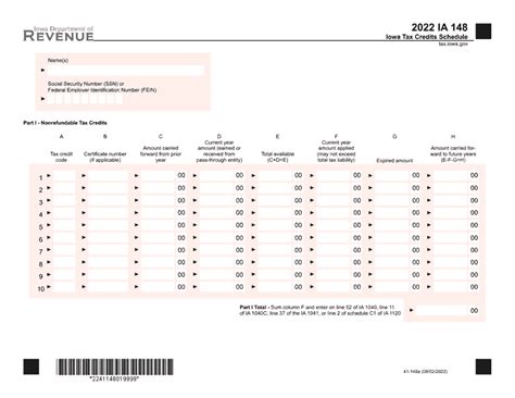 Iowa Form IA 148 (Tax Credits Schedule 41-148) - 2024 …