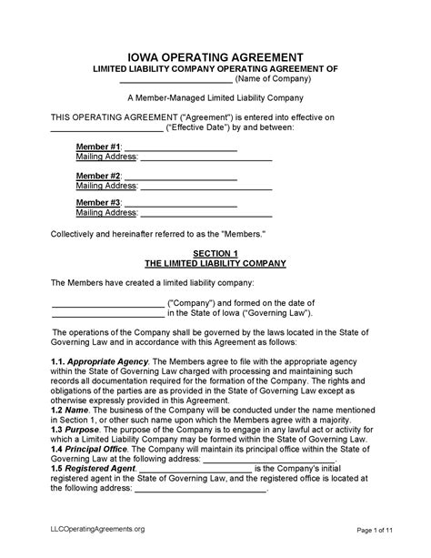 Iowa LLC Operating Agreement, Manager-Managed - Legal Form