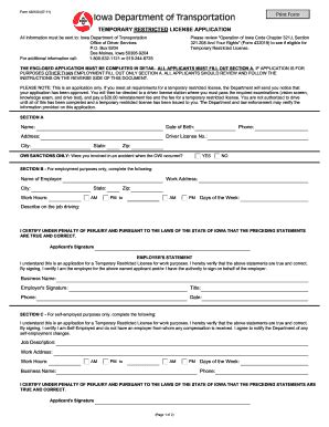 Iowa Temporary Restricted License Fill Out and Sign Printable PDF