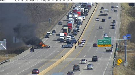 Iowa city i 80 accident. IOWA CITY, Iowa (CBS2/FOX28) — Two people were hurt in a fiery crash that temporarily shut down a part of Interstate 80. 24-year-old Libni Pontaza of Iowa City was stopped on the shoulder on I ... 