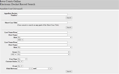 Iowa judicial.  Iowa Courts Online Electronic Docket Record Search Search Selection Help ...
