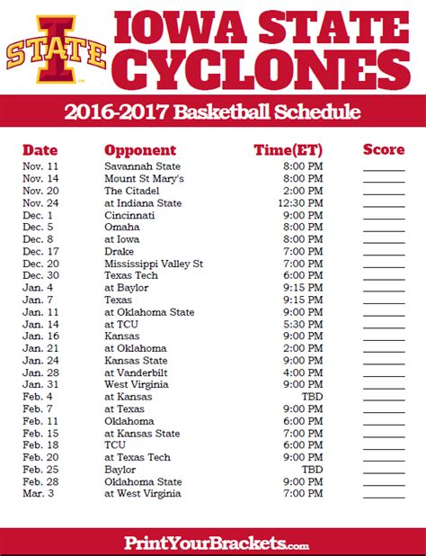 Keep up with the Iowa Hawkeyes basketball in the 2022-23 season with our free printable schedules. Includes opponents, times, TV listings for games, and a space to write in results. Available for each US time zone. Schedules print on 8 1/2" x 11" paper and can be printed on color laser or inkjet printers.. 
