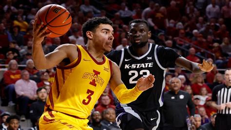 Where: T-Mobile Center (19,135) – Kansas City, Mo. When: Friday, March 10, 2023 – 6 p.m. - ESPN. The Lead: Iowa State is set to face its 14th AP Top 25 team on Friday night, as the Cyclones are set to play No. 3 Kansas in the 2023 Phillips 66 Big 12 Championship Semifinals. This will be the seventh Big 12 Tourney meeting with the Jayhawks.. 