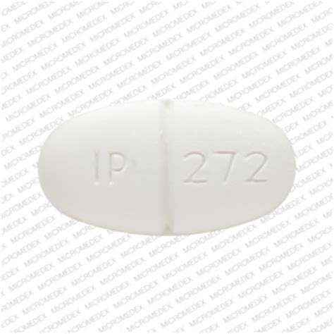 Pill Identifier results for "272". Search by imprint, shape, color or drug name. Skip to main content. Search Drugs.com Close. ... IP 272 Previous Next. Sulfamethoxazole and trimethoprim DS Strength 800 mg / 160 mg Imprint IP 272 Color White Shape Oval View details. 1 / 3. Macrobid 52427-285. 
