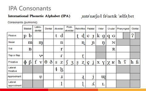Ipa consonant. International Phonetic Alphabet Consonants graphic divided by major and non-major classifications and color-coding. This is my go-to guide and is ALWAYS ... 