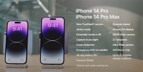 Iphone 14 pro max features. Mar 4, 2024 · And the iPhone 14 Pro or iPhone 14 Pro Max, plus the latest iPhone 15 series, offer more exciting features like an always-on display, Dynamic Island, 120Hz refresh rate and telephoto zoom. 