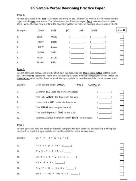 Ips Sample Verbal Reasoning Practice Paper