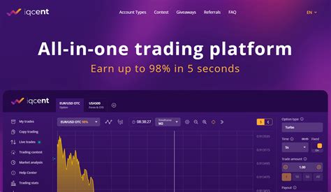 Jul 2, 2023 · Cons. IQCent broker allows users to trade many different types of securities and a low minimum trade size of $0.01. On IQCent, you can trade over 100 different instruments, including CFDs on currency pairs, commodities, indices, crypto, and binary options . They have a proprietary platform with built-in technical analysis so you can do both ... . 