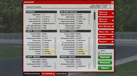 Iracing Setup Matrix