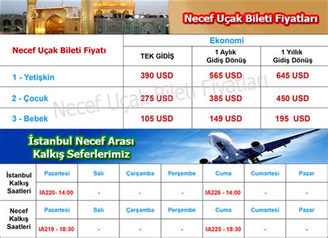 Irak uçak bileti fiyatları
